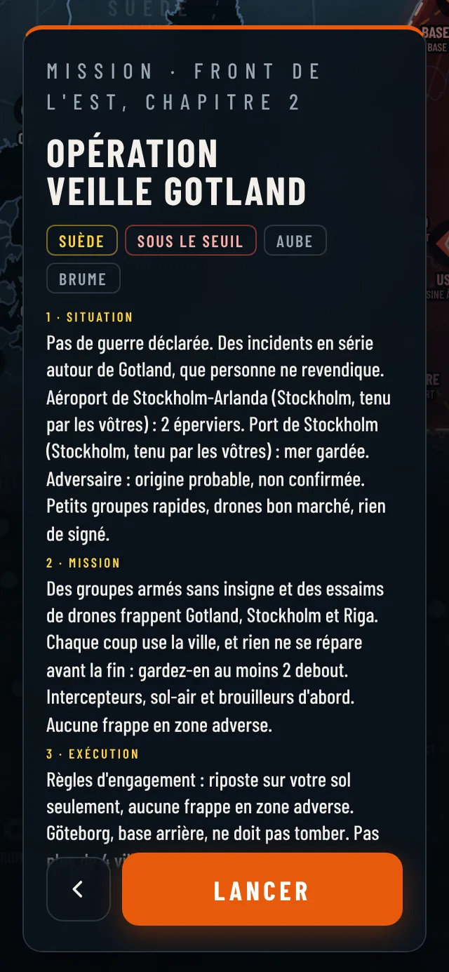 Un ordre d'opération : situation, mission, exécution.